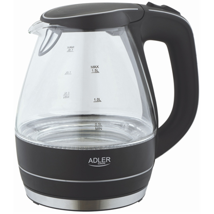 Kettle Adler Kettle AD 1224 Standard, Glass, Black, 2000 W, 360° rotational base, 1.5 L Virtuves piederumi