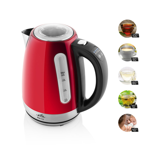 ETA Kettle Ela Digi ETA959890010 Electric, 2200 W, 1.7 L, Stainless steel, 360 degrees  rotational base, Red Elektriskā Tējkanna