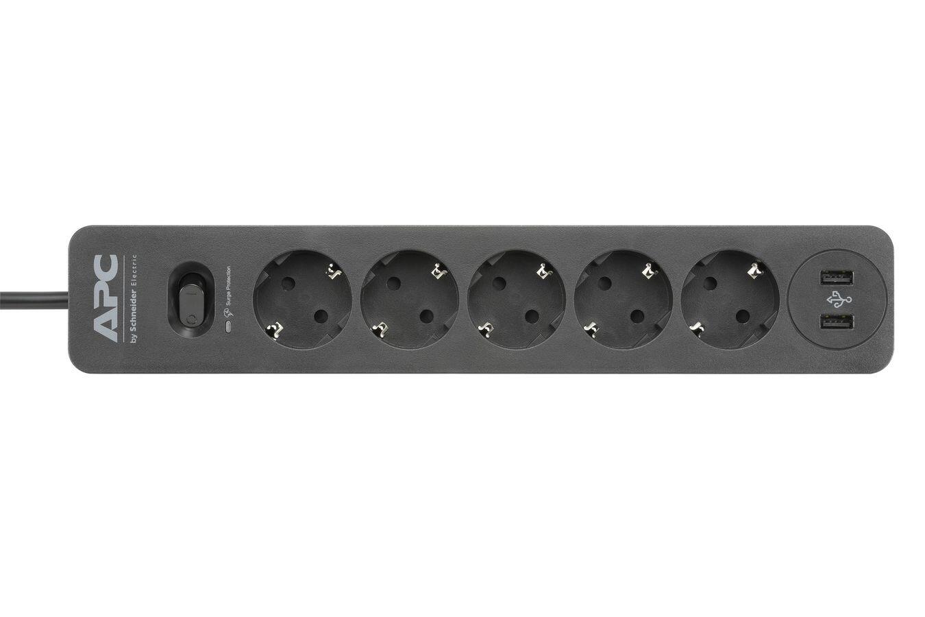 APC Essential SurgeArrest 5 Outlet 2 USB Ports Black 230V Germany elektrības pagarinātājs