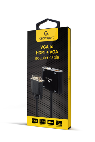 Signal converter VGA to HDMI + VGA black, 15 cm TV aksesuāri