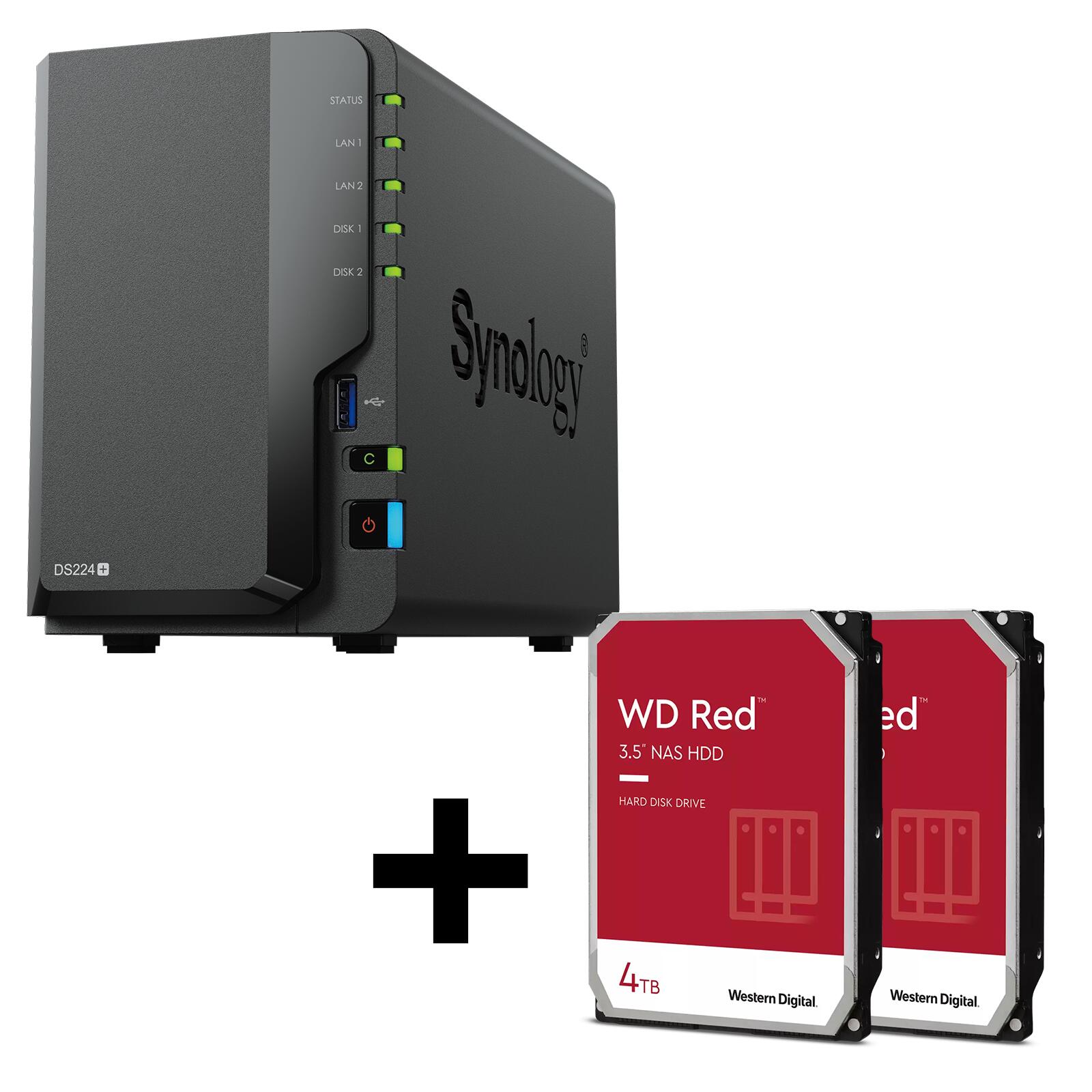 Synology DiskStation DS224+ 2 Einschube NAS-Server Leergehause + 2x WD Red 40EFPX SATA 3.5