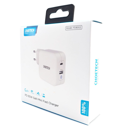 CHOETECH WALL CHARGER 2 x USB GAN 65W WHITE PD8002 iekārtas lādētājs