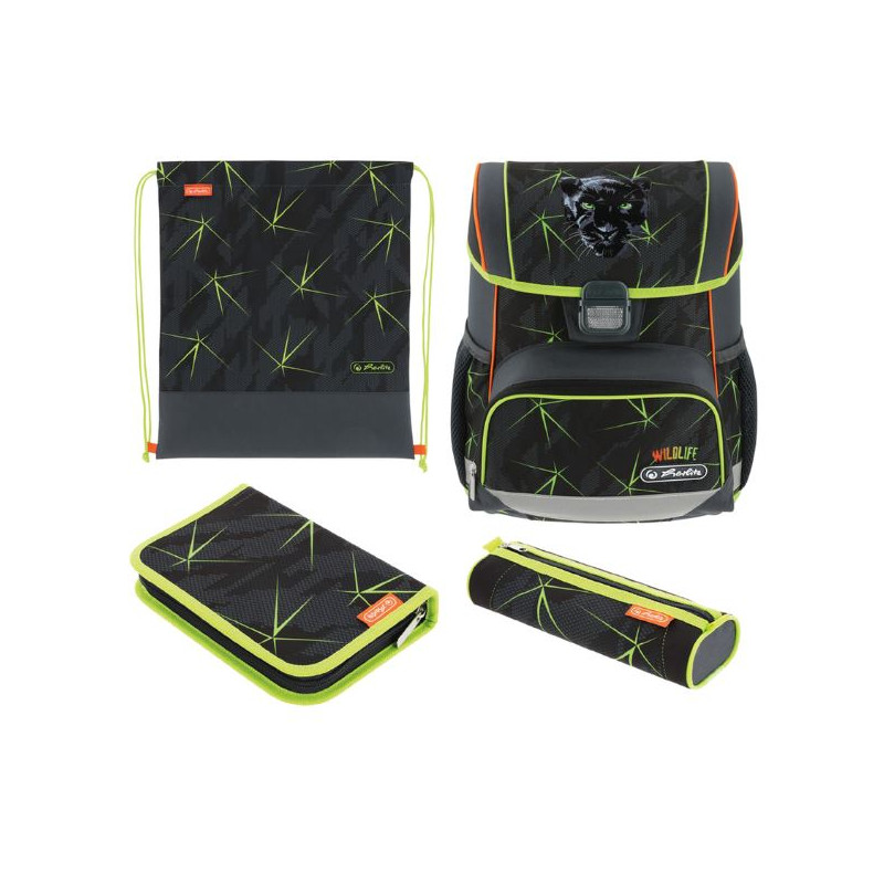 Herlitz Loop Plus Wild Life school bag set Boy Polyester Black, Green, Orange 4008110370897 Skolas somas un penāļi