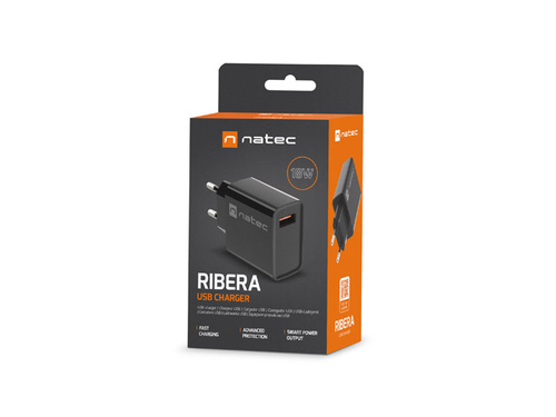 NATEC USB CHARGER RIBERA 18W USB-A BLACK iekārtas lādētājs