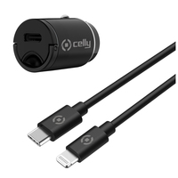 CELLY CCMINILIGHT – CAR CHARGER USB-C+USB-C TO LIGHTNING CABLE 20W [PRO POWER] iekārtas lādētājs