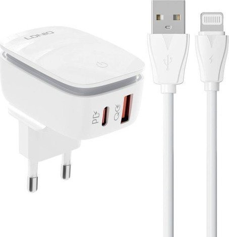 Wall charger  LDNIO A2425C USB, USB-C + Lightning cable iekārtas lādētājs