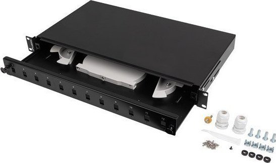 Fiber Optic Distribution Box 12XSC simplex/12XLC duplex rack 19 1U black + accessories Serveru aksesuāri