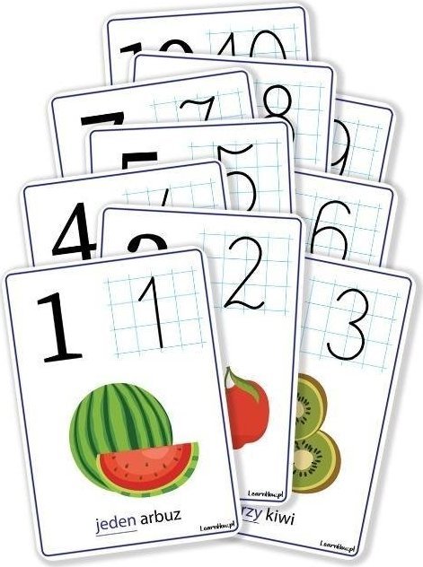 Plansze edukacyjne A4 - Cyfry 1-10 10 kart 483618 (9788395794933) galda spēle
