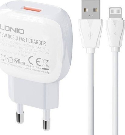 Wall charger  LDNIO A1306Q 18W +  Lightning cable iekārtas lādētājs