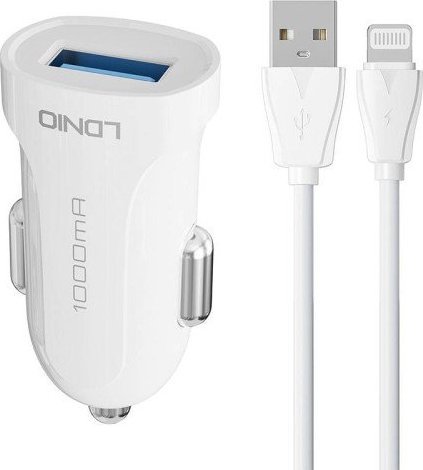 LDNIO DL-C17 car charger, 1x USB, 12W + Lightning cable (white) iekārtas lādētājs