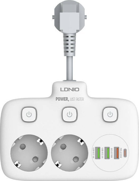 LDNIO surge protector power strip 2 sockets white (SE2435) elektrības pagarinātājs