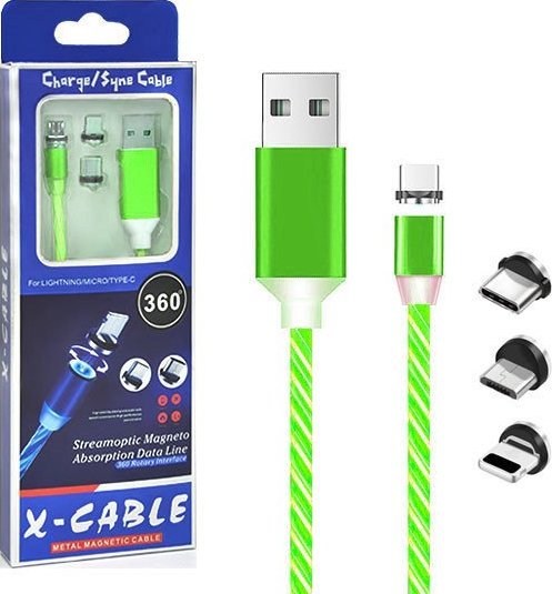 Kabel USB M USB-A - USB-C + micro-B + Lightning Zielony (29919) 29919 (5904238703526) USB kabelis