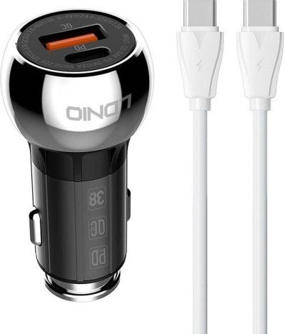 LDNIO C1 USB, USB-C Car charger + USB-C - USB-C Cable iekārtas lādētājs