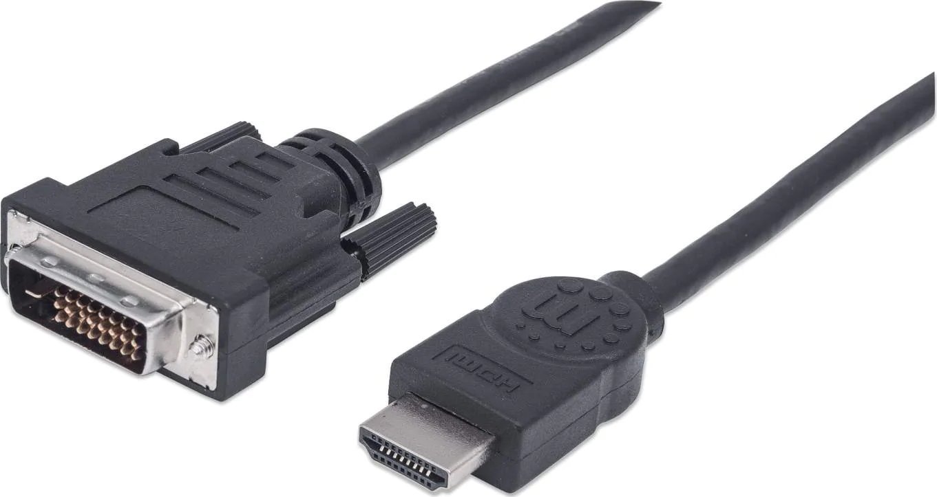 Manhattan HDMI Cable, HDMI Male to DVI-D 24+1 Male, Dual Link, Black, 1,8m adapteris