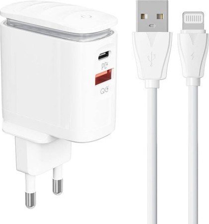 Wall charger  LDNIO A2423C USB, USB-C + Lightning cable iekārtas lādētājs