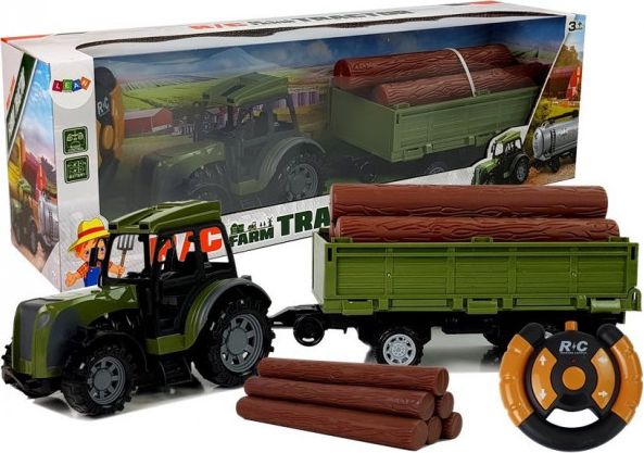 Lean Sport Zielony Traktor z Przyczepa Belami Drewna Zdalnie Sterowany 2.4G 8433 (5903802458220) Radiovadāmā rotaļlieta