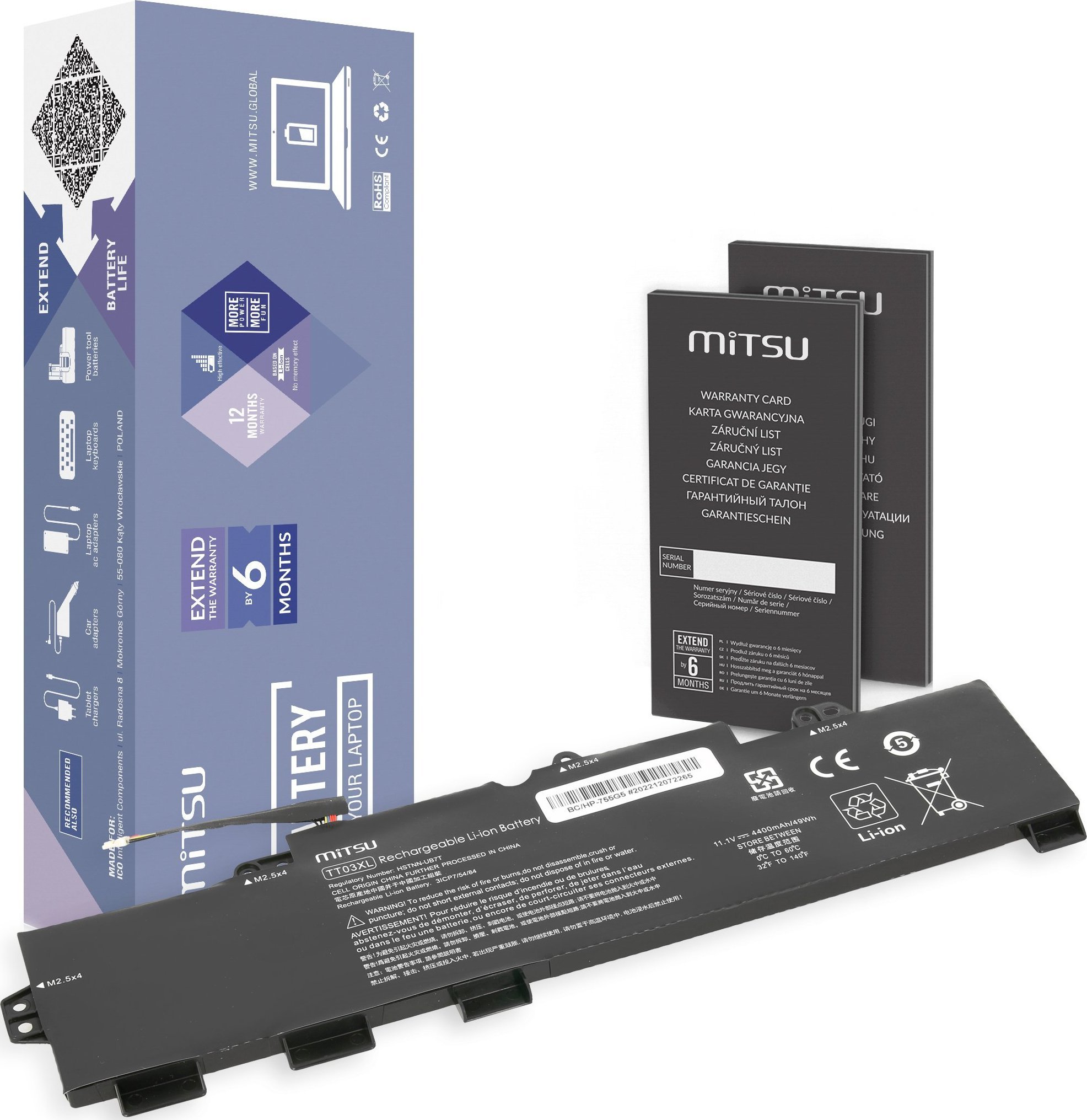 Mitsu Battery TT03XL Battery for HP EliteBook 755 850 G5 850 G6 akumulators, baterija portatīvajiem datoriem