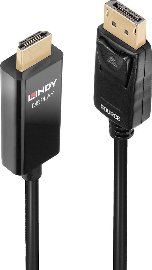 Lindy - Videokabel - DisplayPort / HDMI - DisplayPort (M) bis HDMI (M) - 50cm - abgeschirmt - Schwarz - rund, 4K Unterstützung, aktiver Chip