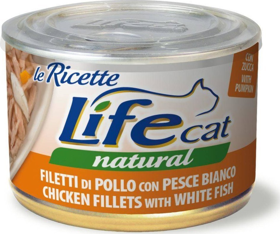 Life Pet Care LIFE CAT pusz.150g CHICKEN + WHITE FISH LA RICETTE /24 102411 (8034105422162) kaķu barība