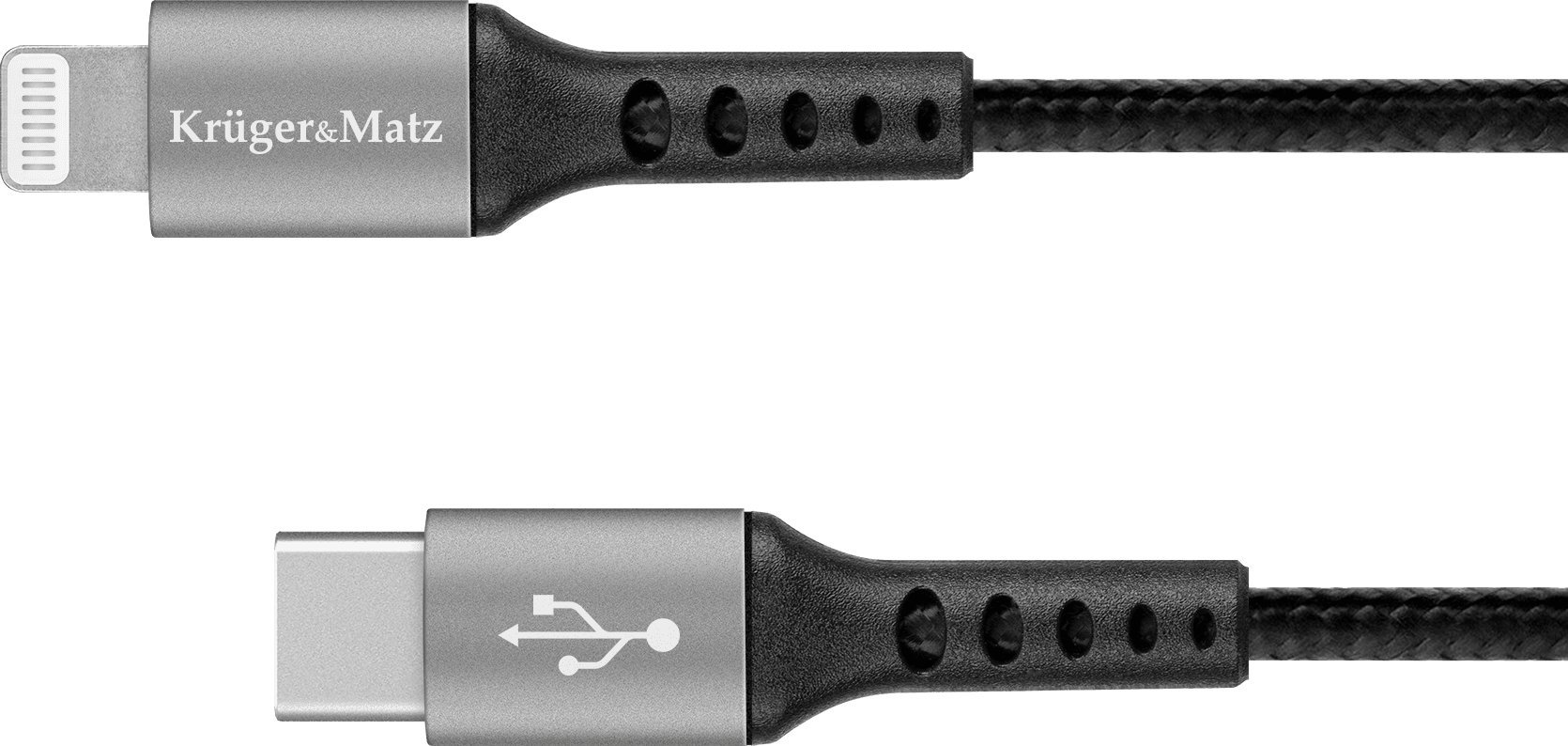 Kabel USB Kruger&Matz USB-C - Lightning 1 m Czarno-srebrny (KM1267) KM1267 (5901890076142) USB kabelis