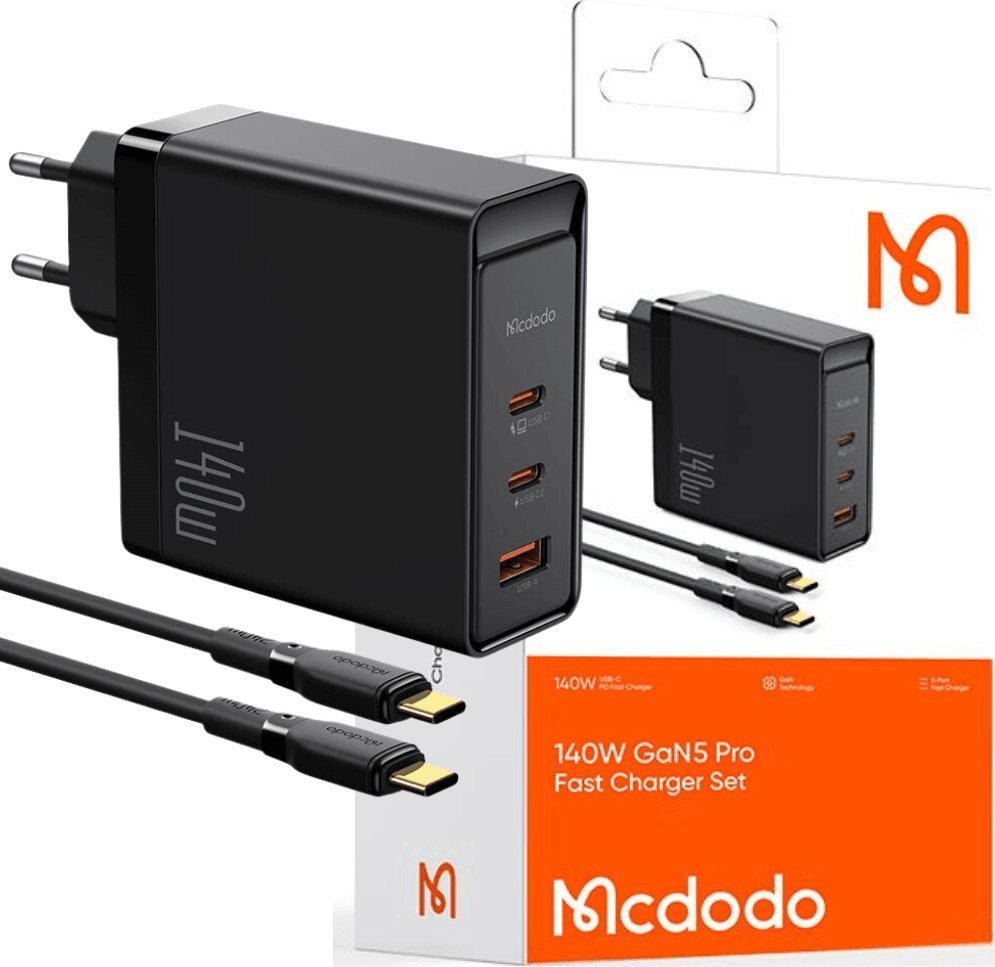 Charger GaN 140W Mcdodo CH-2913, 2x USB-C, USB-A (black) iekārtas lādētājs