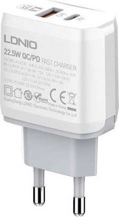 Wall charger  LDNIO A2421C USB, USB-C 22.5W + USB-C - Lightning cable iekārtas lādētājs