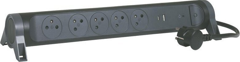 Extension cord 5x2PZ + USB A/C 1,5m black elektrības pagarinātājs