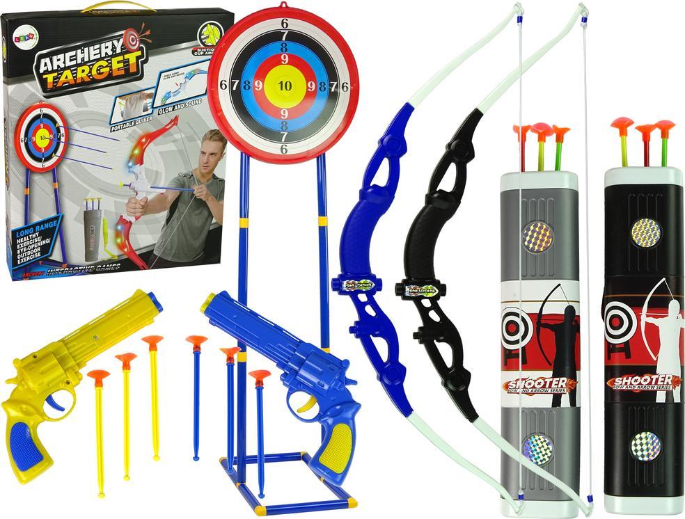 LeanToys Zestaw Strzelecki Luk Tarcza na Stojaku 134 cm Kolczan Pistolety 10471-uniw (5904665993095) Sporta aksesuāri