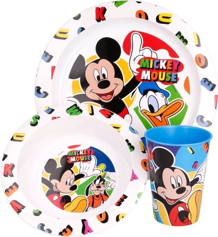 Mickey Mouse Mickey Mouse - Zestaw naczyn do mikrofali (talerzyk, miska, kubek 265 ml) (bialy) 50149 (8412497501496) piederumi bērnu barošanai