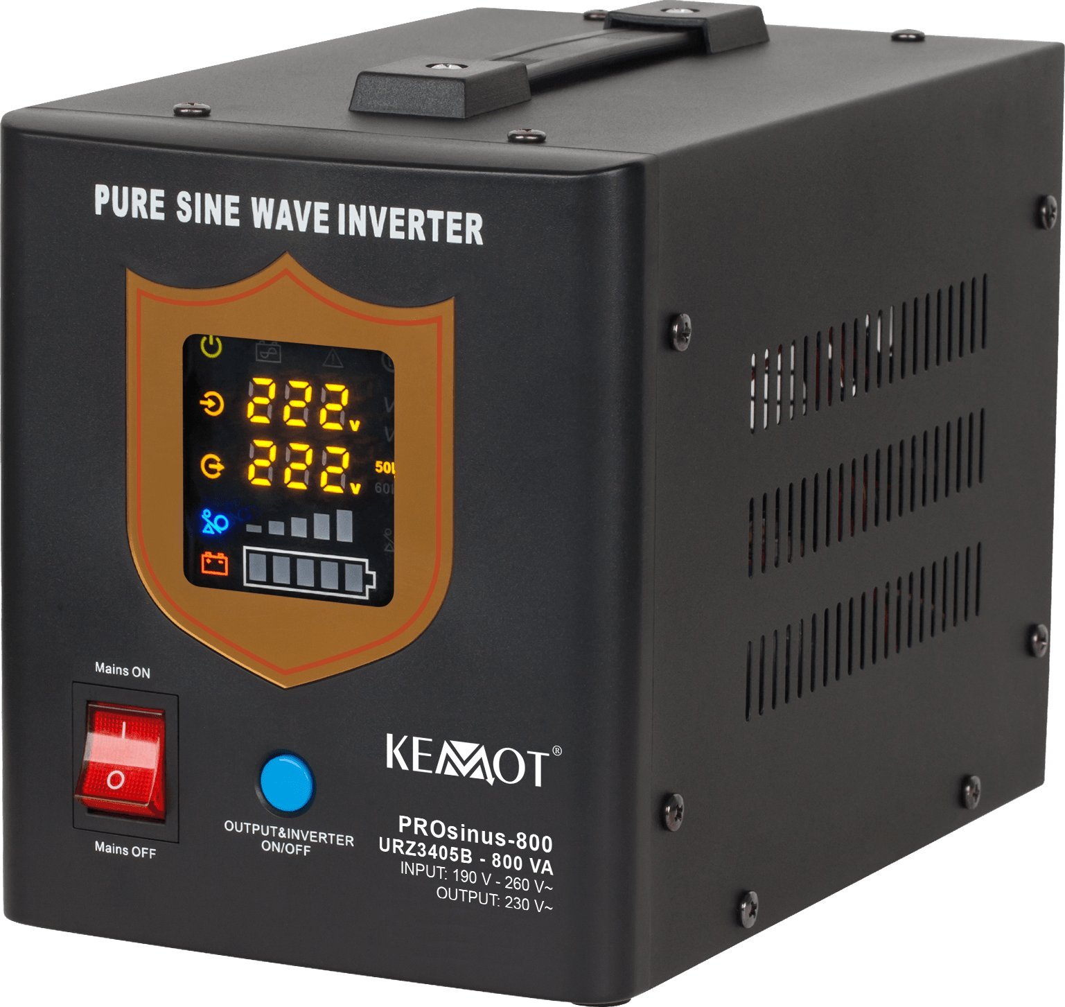 KEMOT PROsinus-500 emergency power source with pure sine wave inverter and charging function 12V 230V 800VA / 500W - black color nepārtrauktas barošanas avots UPS