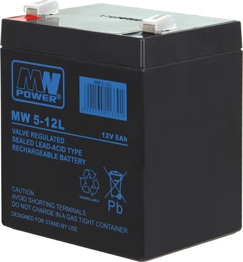 MPL MW POWER MW 5-12L UPS battery Lead-acid accumulator VRLA AGM Maintenance-free 12 V 5 Ah Black Baterija