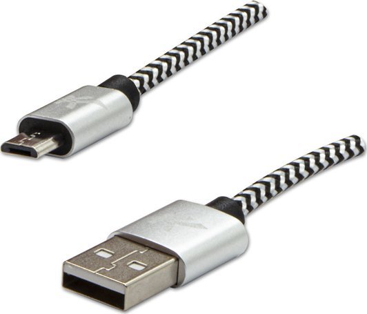 Kabel USB Logo USB-A - microUSB 1 m Bialo-czarny 10158100 (8590274721340) USB kabelis