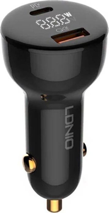 LDNIO C101 Car Charger, USB + USB-C, 100W + USB-C to Lightning Cable (Black) iekārtas lādētājs