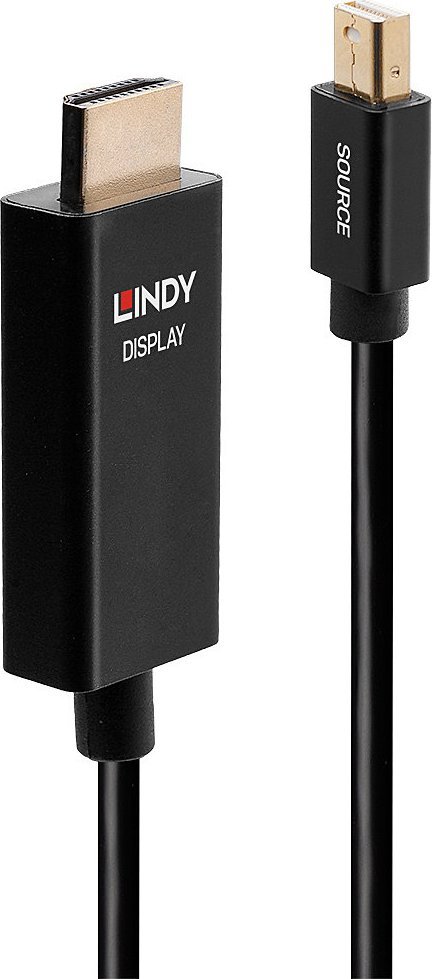 Lindy - Videokabel - DisplayPort / HDMI - Mini DisplayPort (M) bis HDMI (M) - 1,0m - abgeschirmt - Schwarz - rund, 4K Unterstützung, aktiver