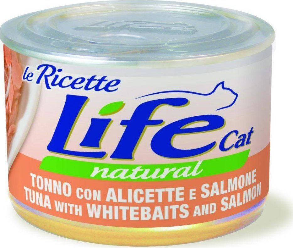 Life Pet Care LIFE CAT pusz.150g TUNA+ANCHOVIES+SALMON LA RICETTE /24 102502 (8034105423510) kaķu barība