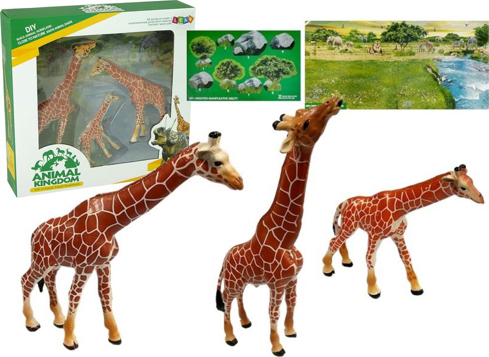 Figurka LeanToys Rodzina Zyraf + Tlo Afryka (5383) 5383 (5905884455920) bērnu rotaļlieta