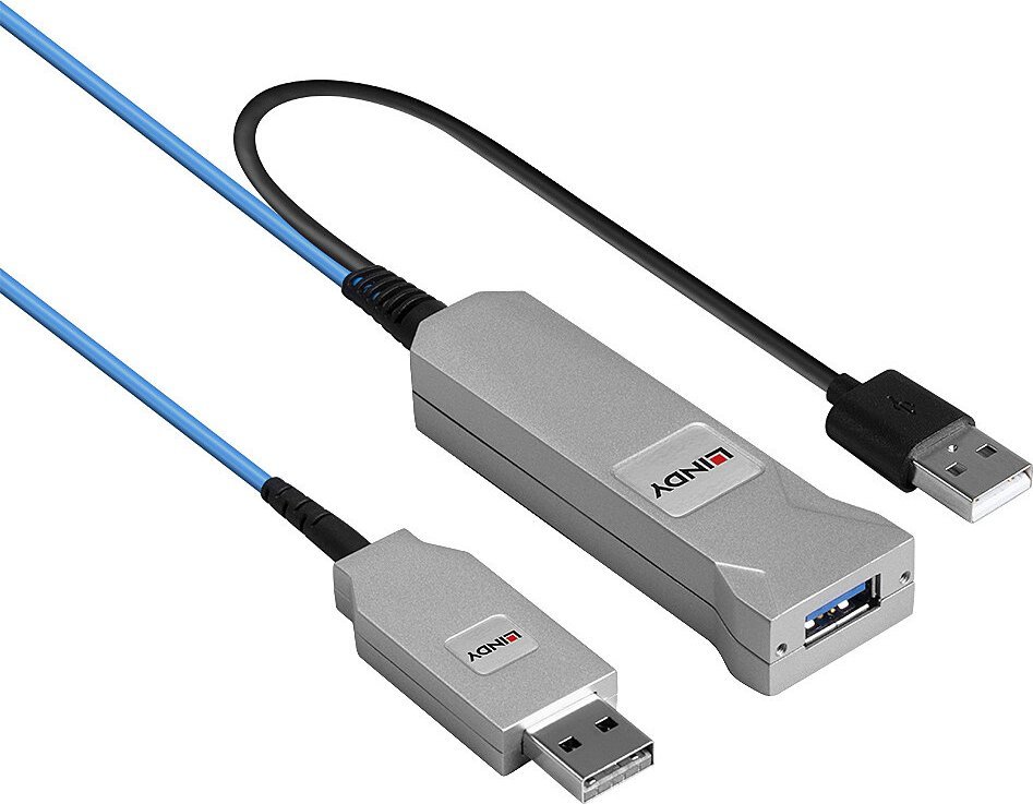 Kabel USB Lindy USB-A - 2x USB-A 30 m Niebieski (43345) 43345 (4002888433457) USB kabelis