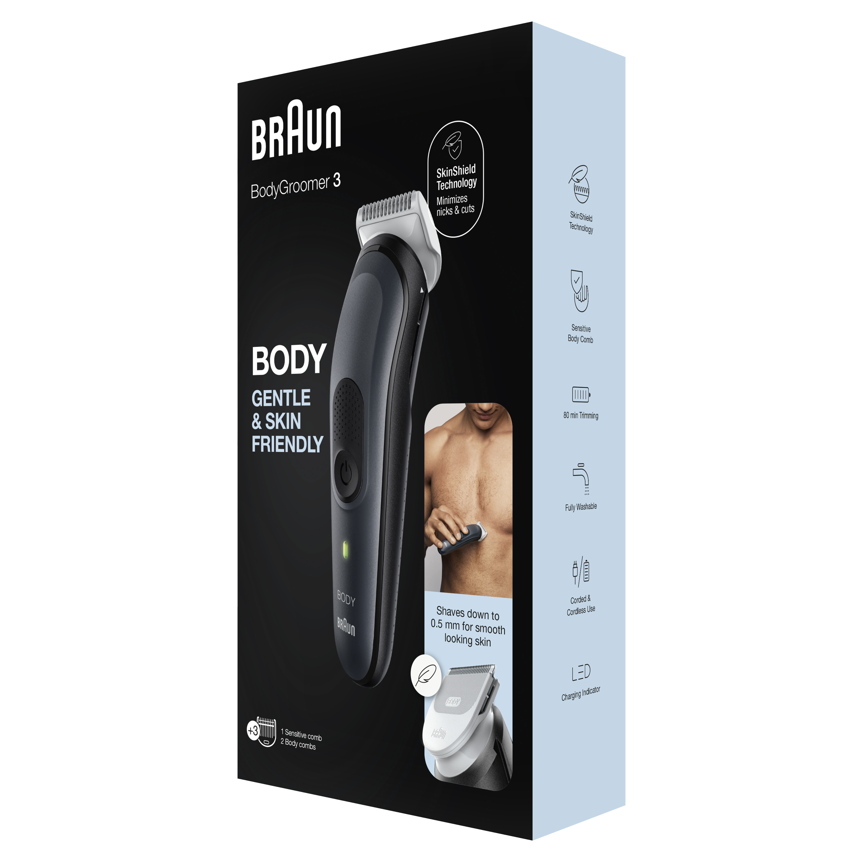 Braun Body Groomer BG3350 Cordless and corded, Operating time (max) 80 min, NiMH, Black/Grey matu, bārdas Trimmeris