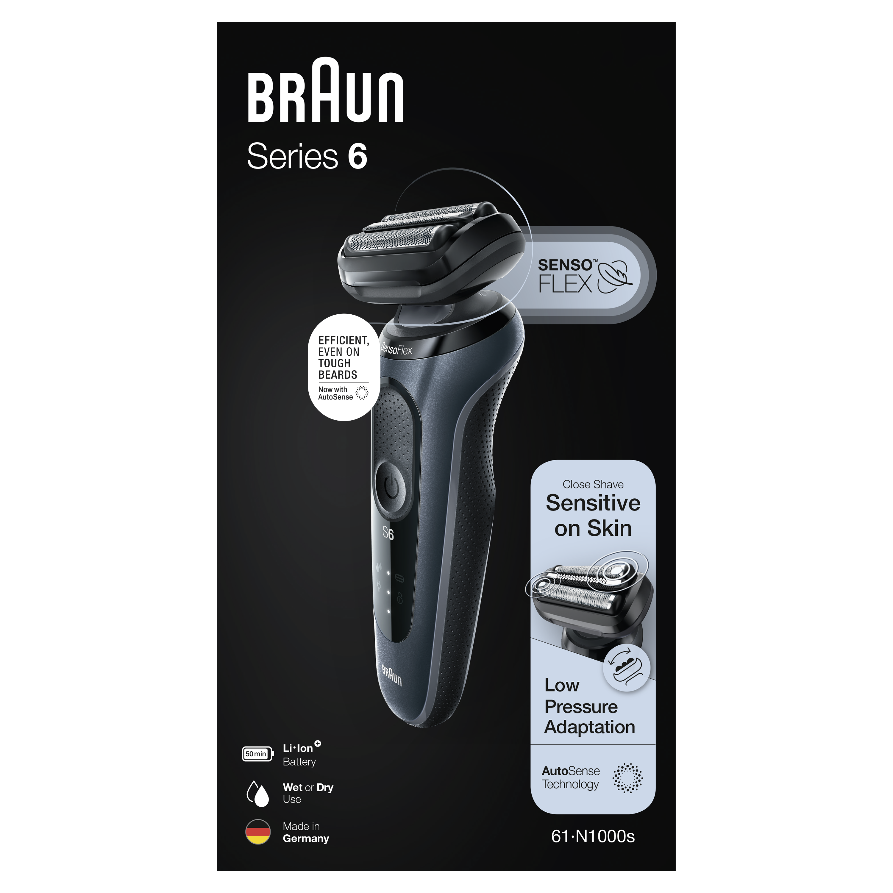 BRAUN Series 6 skuveklis AutoSense 61-N1000s Vīriešu skuveklis