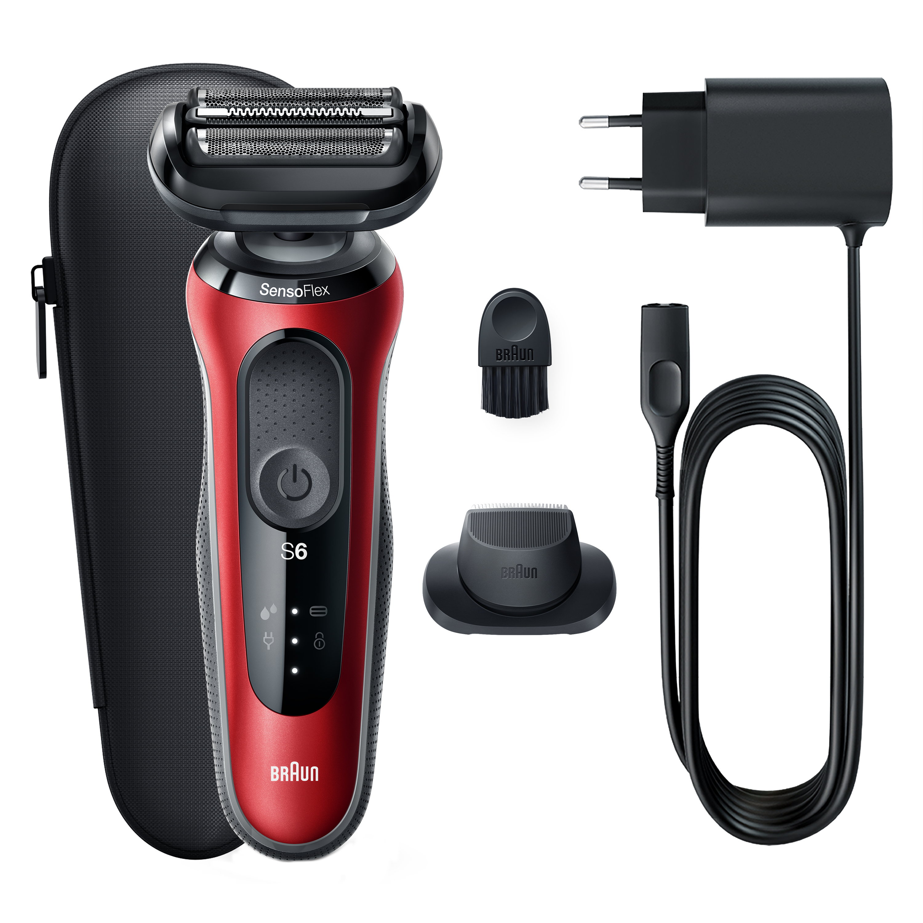 Braun Series 6 61-R1200s Foil shaver Trimmer Black, Red Vīriešu skuveklis