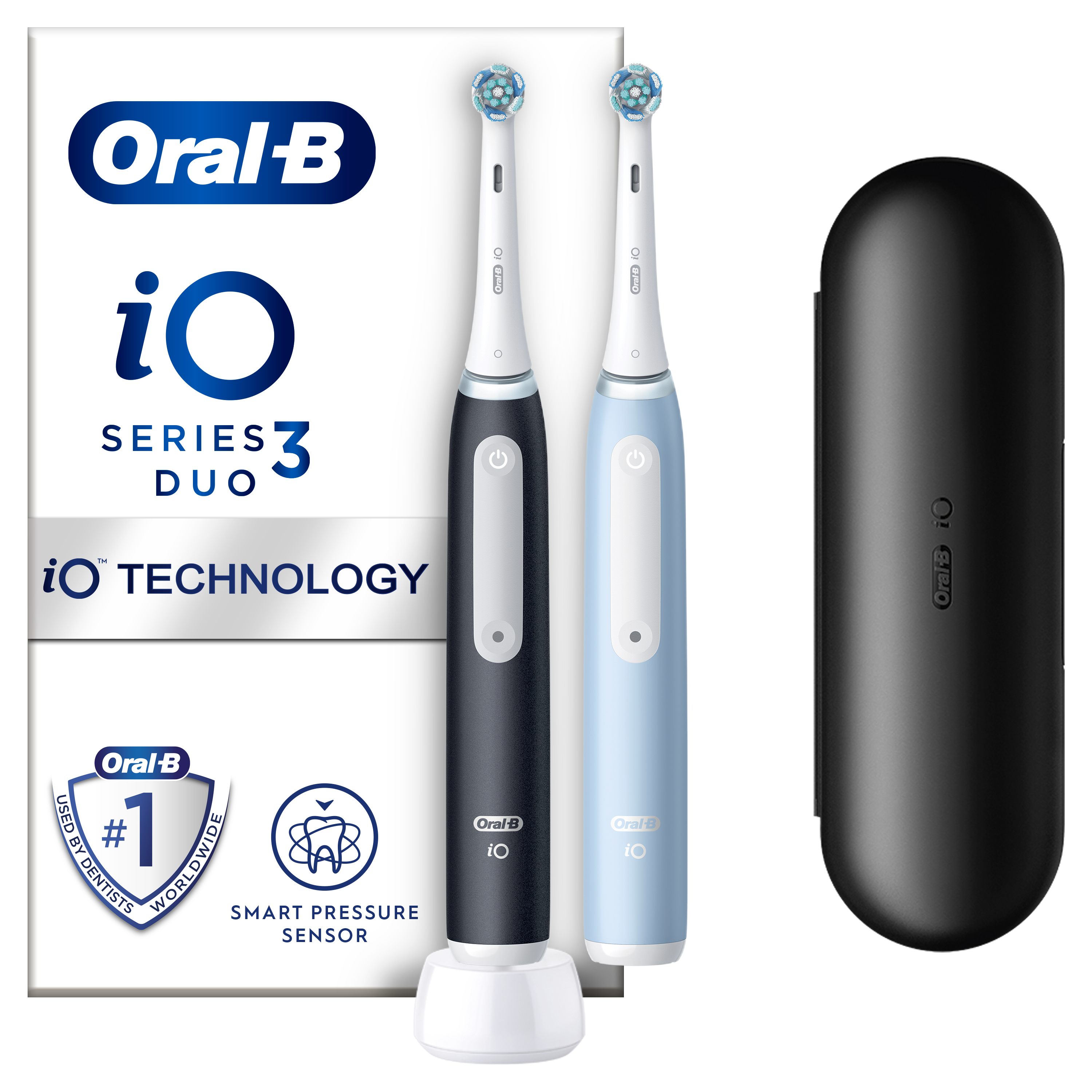Braun Oral-B iO 3 electric toothbrush set DUO BLACK & BLUE mutes higiēnai
