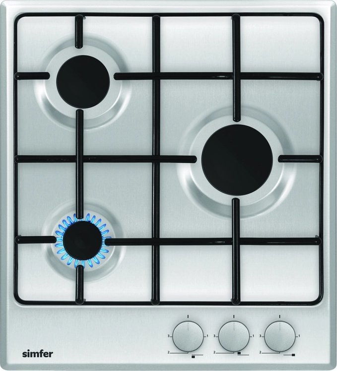 Simfer Hob H4.300.VGRIM Gas, Number of burners/cooking zones 3, Rotary knobs, Inox, 8699272096143 plīts virsma