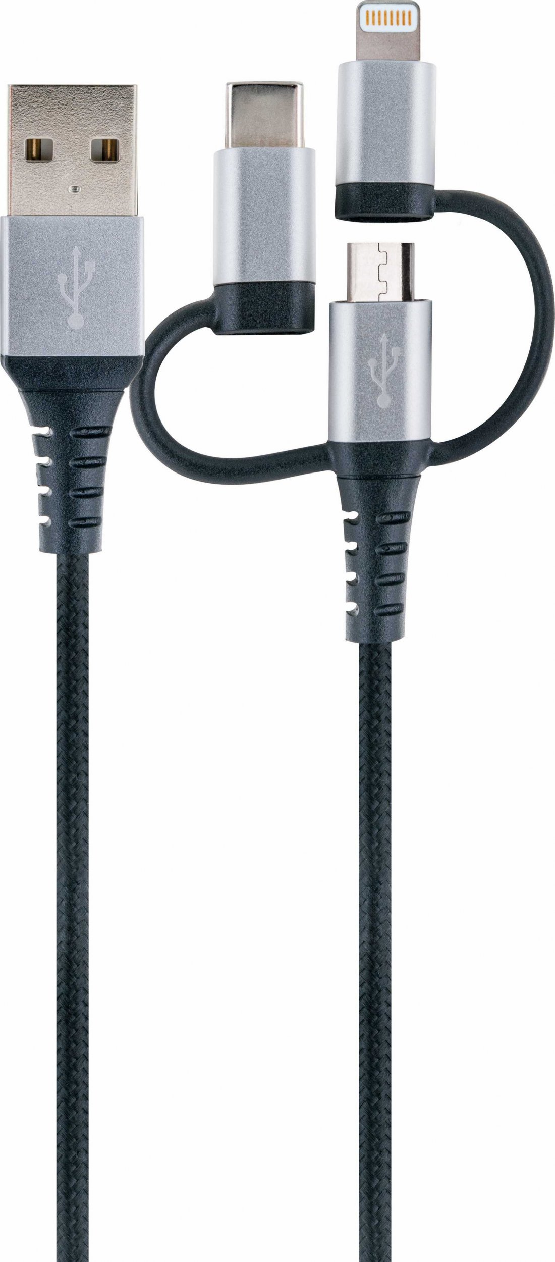 Schwaiger Ladekabel USB 2.0 A>3-in-1    1,5m schwarz/silber kabelis, vads