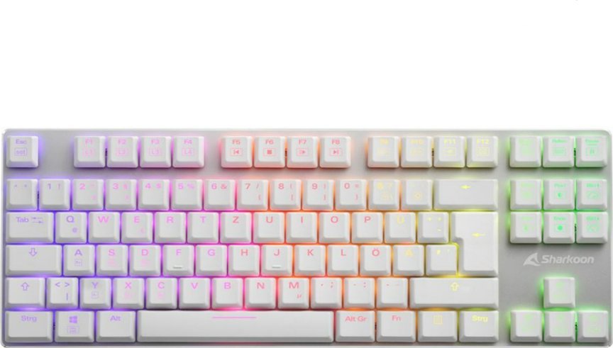 Sharkoon PureWriter TKL RGB, (white, Kailh Choc Low Profile Blue) (QWERTZ -vācu izkārtojums) klaviatūra