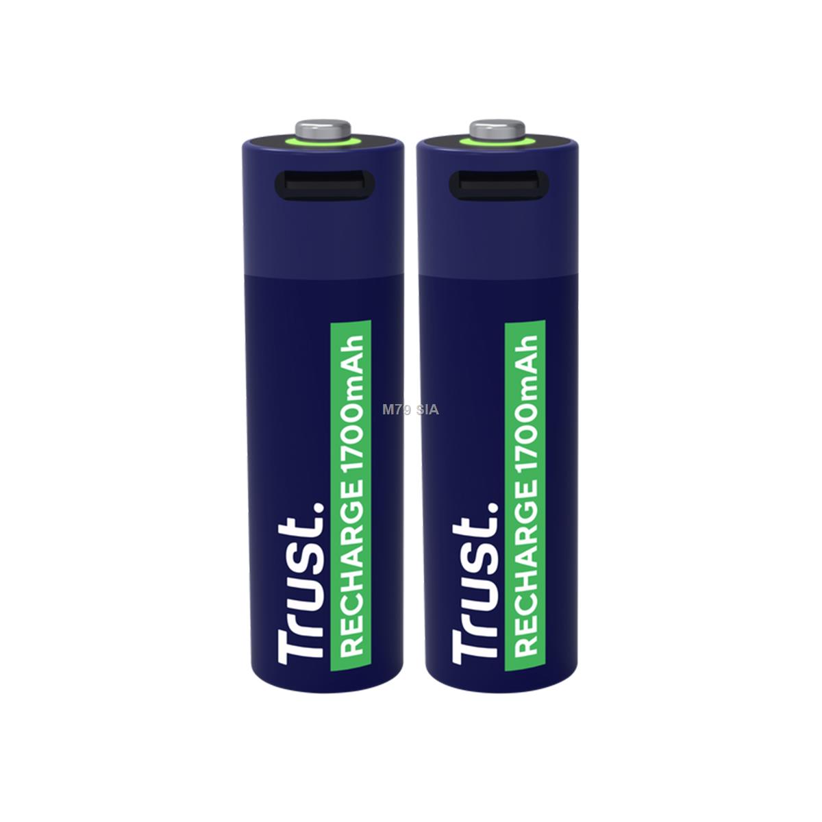 Trust USB-C rechargeable AA batteries, 2 gab. - Uzladejamas baterijas 25584 (8713439255843) Cepeškrāsns