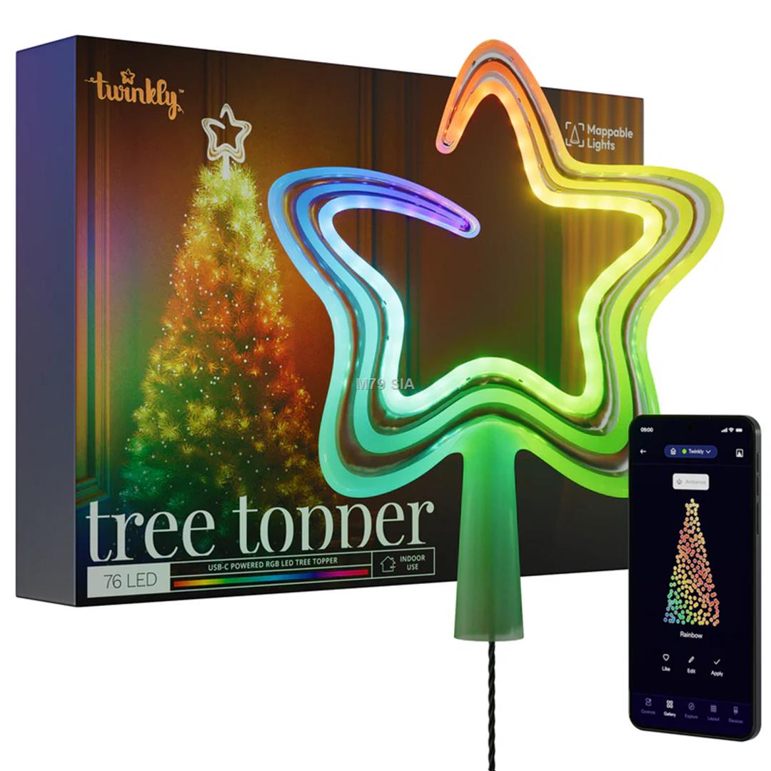 Twinkly Tree Topper, RGB, 76 LED, USB-C, balta - Viedas gaismas egles galotnes rotajums Ziemassvētku lampiņas