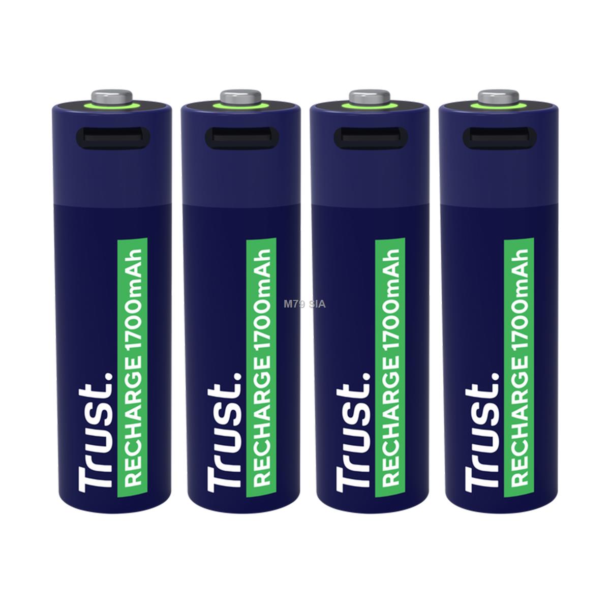 Trust USB-C rechargeable AA batteries, 4 gab. - Uzladejamas baterijas 25631 (8713439256314) Cepeškrāsns