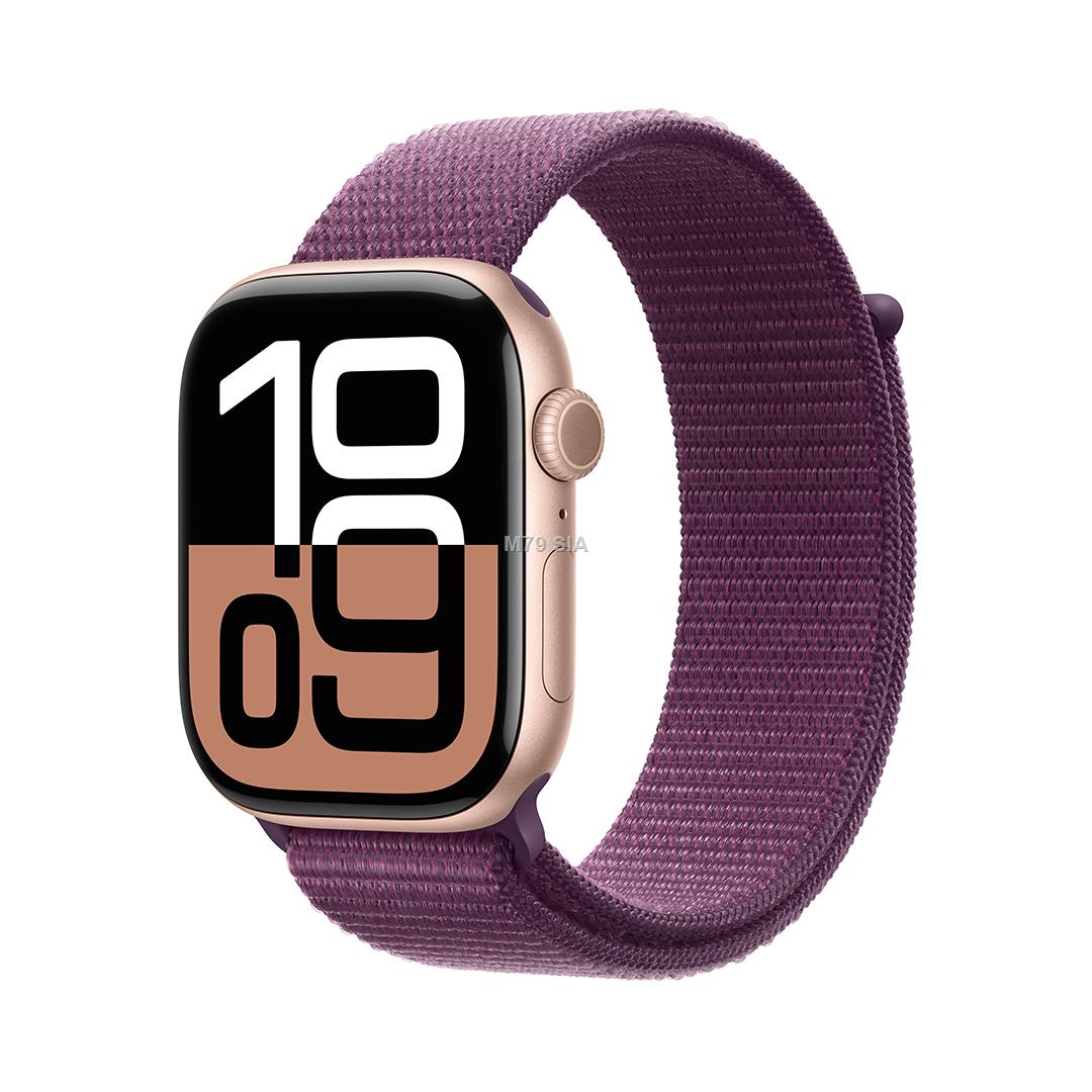 Watch Series 10 GPS 46 mm Rose Gold Aluminium Case with Plum Sport Loop Viedais pulkstenis, smartwatch