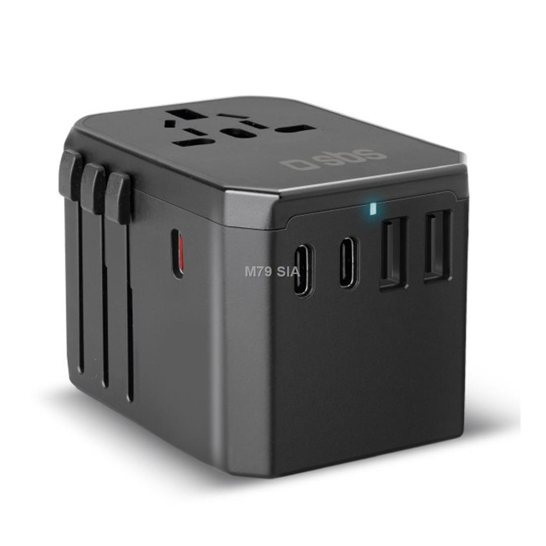 SBS GaN universal travel adapter, 70 W, melna - Ladetajs TEADAPTGAN70WUNI (8018417475283)