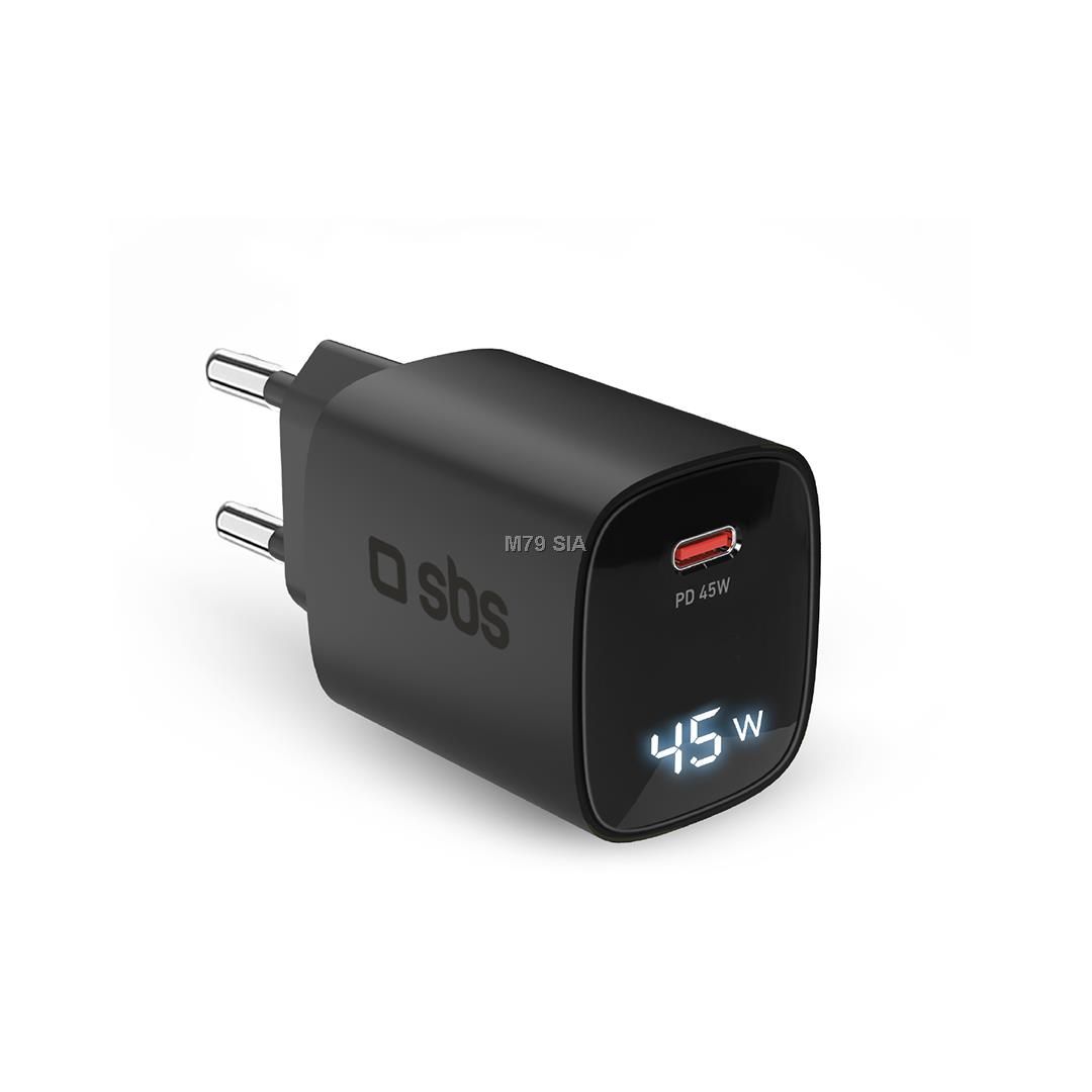 SBS LCD Wall Charger, USB-C, LCD, 45 W, melna - Ladetajs TETRGANLCD1C45K (8018417481451)